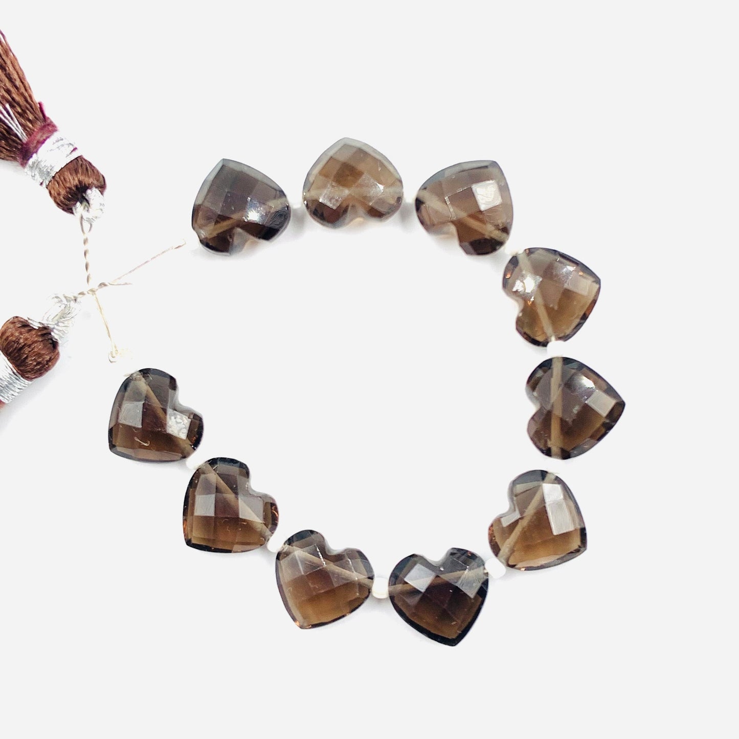 10 Pcs Natural Smoky Quartz Carved Heart shape Gemstone Briolette, Faceted Heart Shape Side Drilled Beads, Beads For Jewelry, SKU-BBI310