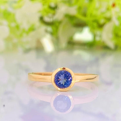 925 Sterling Silver Round Tanzanite Statement Ring -  Gold Plated
