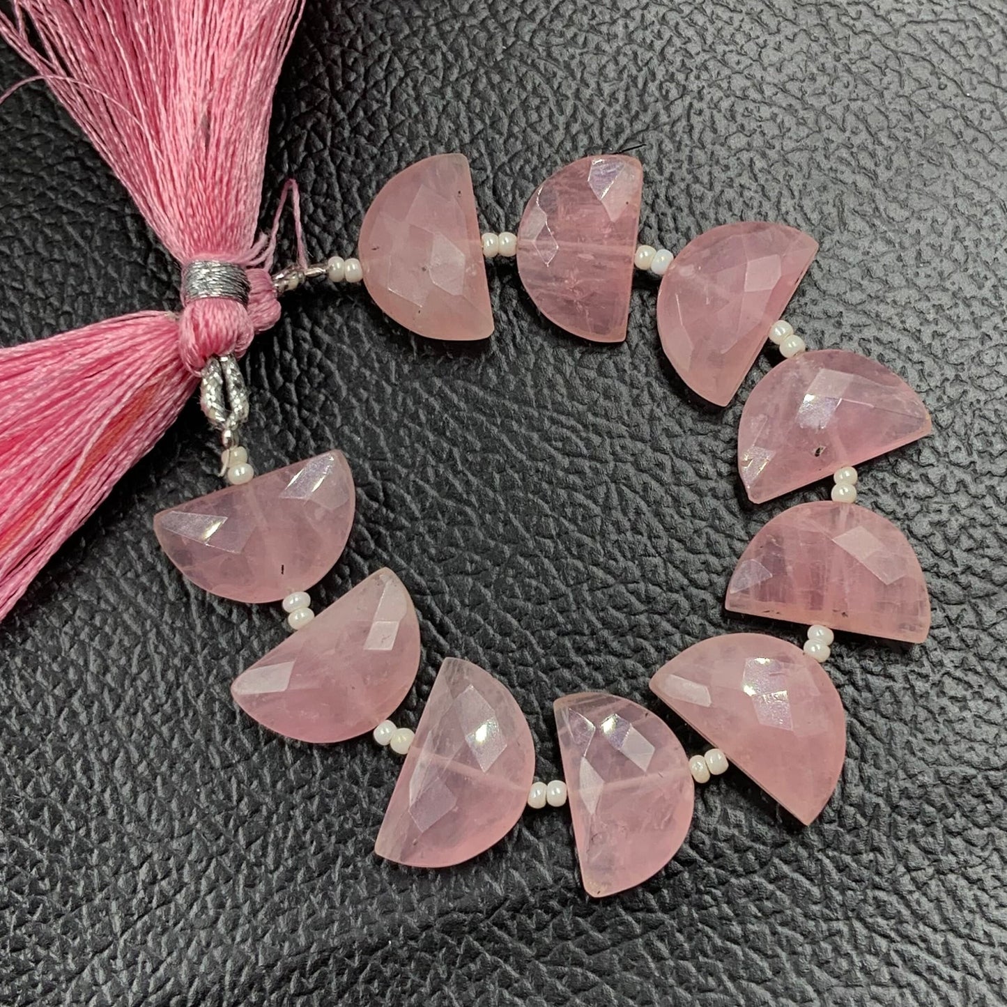 10 PCS Natural Rose Quartz Gemstone Beads, Faceted Half Moon "D Shape Beads, Carving Gemstone, Size 11x16 mm, Loose Beads For Jewelry making