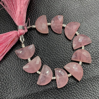 10 PCS Natural Rose Quartz Gemstone Beads, Faceted Half Moon "D Shape Beads, Carving Gemstone, Size 11x16 mm, Loose Beads For Jewelry making