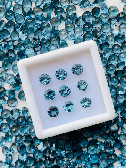Natural London Blue Topaz Faceted Round Shape Cut Stone CALIBRATED Loose Stone Cut Round Jewelry Making Semi Precious Cut stone for rings