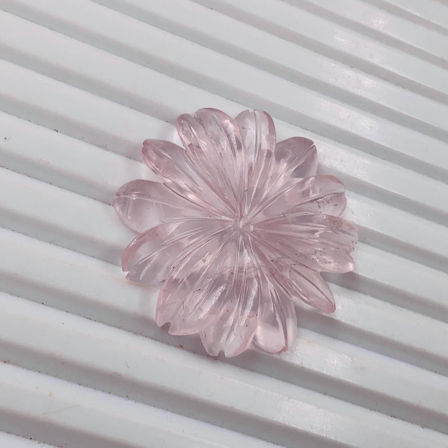 Natural Rose Quartz Hand Carved Flower Briolette Bead 33x33x4mm