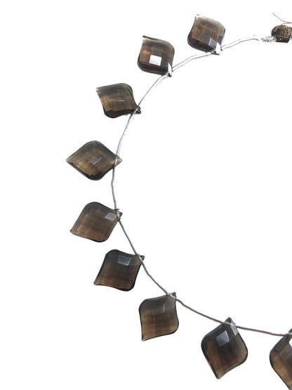 11pc Smoky QUARTZ FACETED Shield Shape Drops Natural Gemstone Briolette Face Drill Beads Line | Beads For Jewelry | Wholesale Gemstone Beads