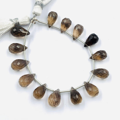 4 Inches Natural Smoky Quartz Buds Briolette Beads Smoky Quartz Gemstone Faceted Flower Buds Size 5X9mm To 6X10mm Smoky Drops jewelry making