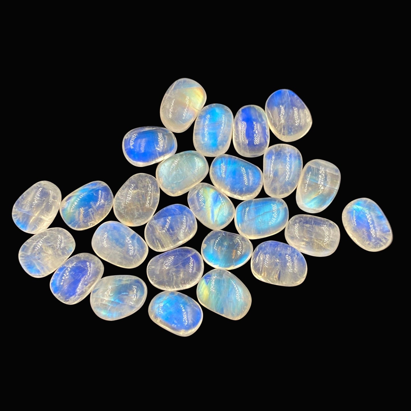 14 Pieces AAA Quality Natural White Rainbow Smooth Organic Oval  Gemstone , Blue Flashy Beads , Beads For Jewelry ,   SKU - 202