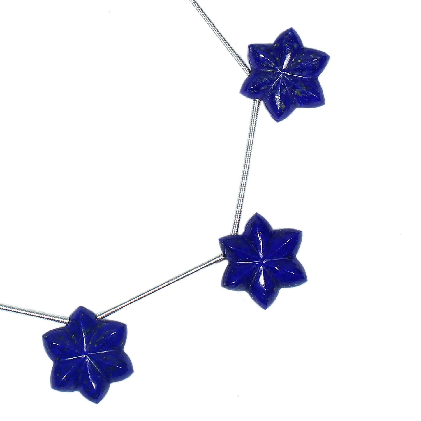 Natural Lapis Lazuli Carved Flower & Star Briolette Beads (7pc) – Side Drilled Gemstone