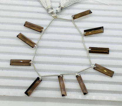 10 Pieces Natural Smoky Quartz Baguette Step cut Faceted Gemstone beads Size 20X6X4mm Gift for her and jewelry making BBI1136