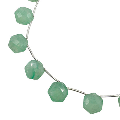 AAA Quality Natural Green Aventurine Faceted Hexagon Shape Gemstone Beads , Size 12mm Side Drilled Beads, Faceted Carved Beads , SKU-BBI1075
