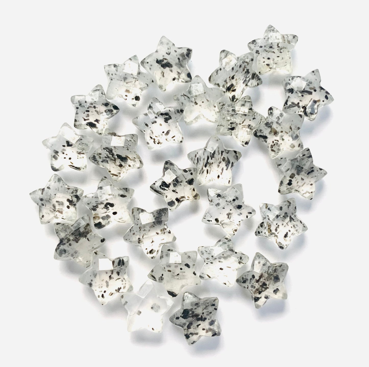 Natural Black Dot Quartz Faceted Star Shape Gemstone , Hand Carved Star Shape Briolette, Size 10mm, Jewelry Making Beads