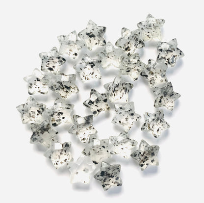 Natural Black Dot Quartz Faceted Star Shape Gemstone , Hand Carved Star Shape Briolette, Size 10mm, Jewelry Making Beads