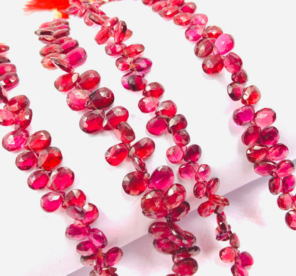 Natural Rhodolite Garnet Gemstone Pear Briolette Beads | Natural Rhodolite Semi Precious Gemstone Faceted Beads 8 Inch Strand