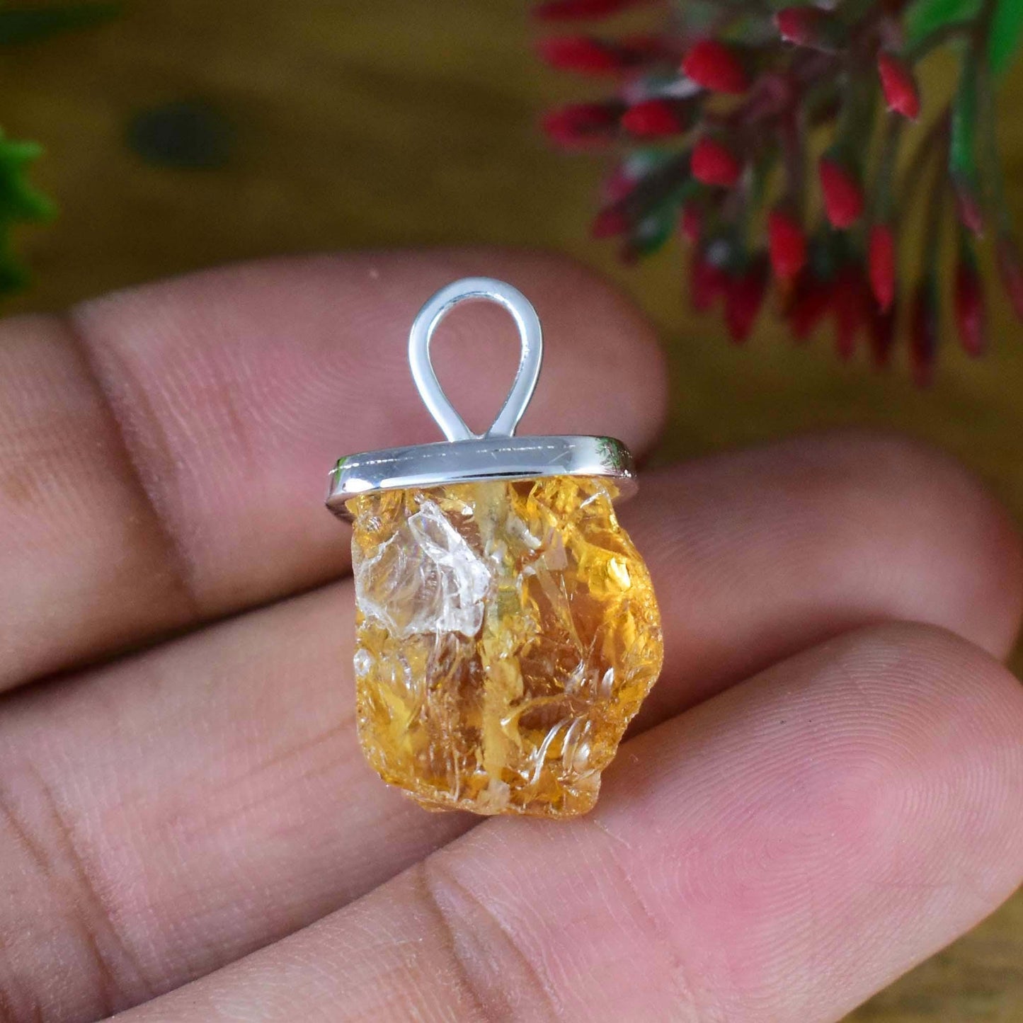 Natural Raw Citrine Pendant, High Quality Stone High Finished Silver jewelry, Chunky necklace, Gift For Her, Raw Birthstone Necklace, P-0005