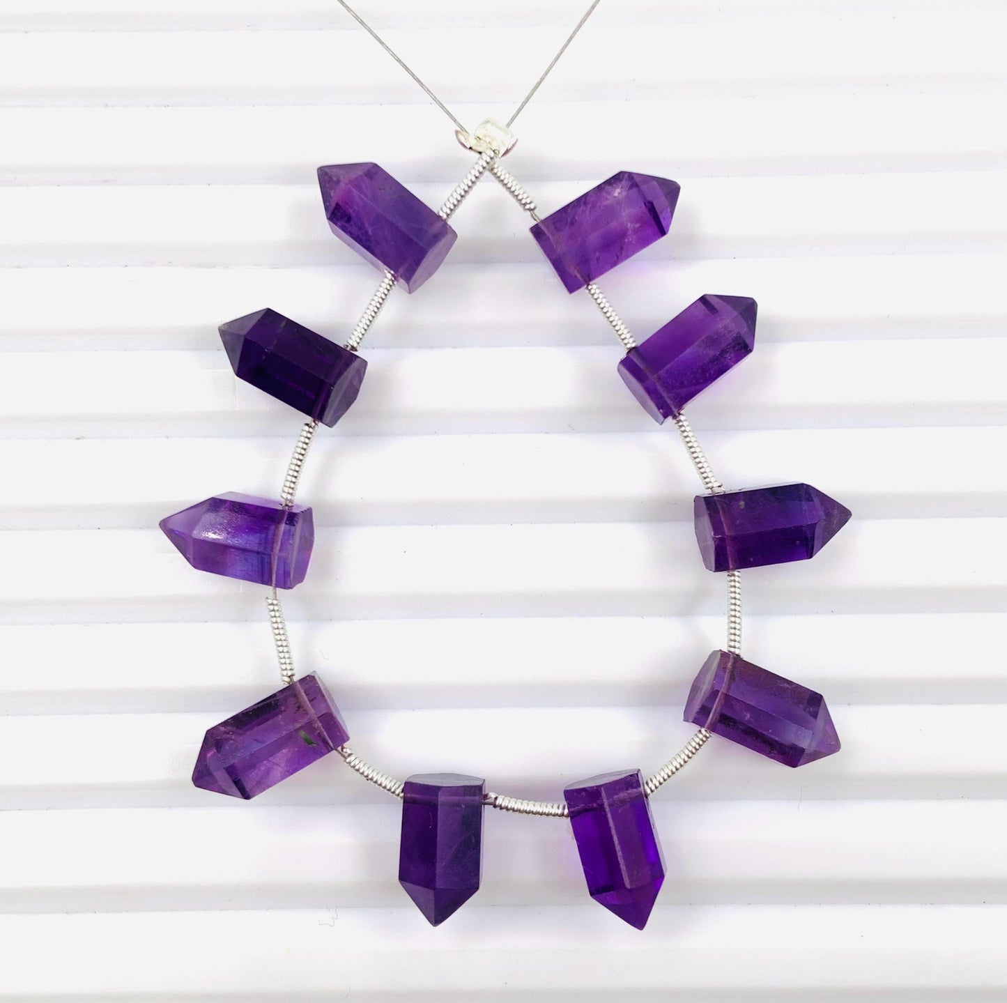 Natural Amethyst Faceted Pencil Gemstone Beads 10 Pcs