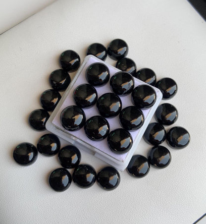 Natural Black Tourmaline Smooth Round Gemstone Cabochon, CALIBRATED Loose Stone Cab, Round Jewelry Making Cabochon Semi Precious Cabochons