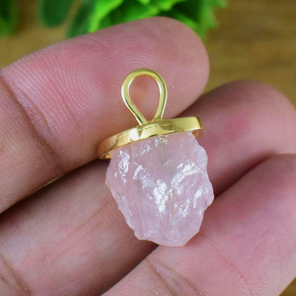 Natural Raw Rose Quartz Pendant, High Quality Stone High Finished Silver jewelry, Chunky necklace, Gift For Her, Birthstone Necklace, P-0008