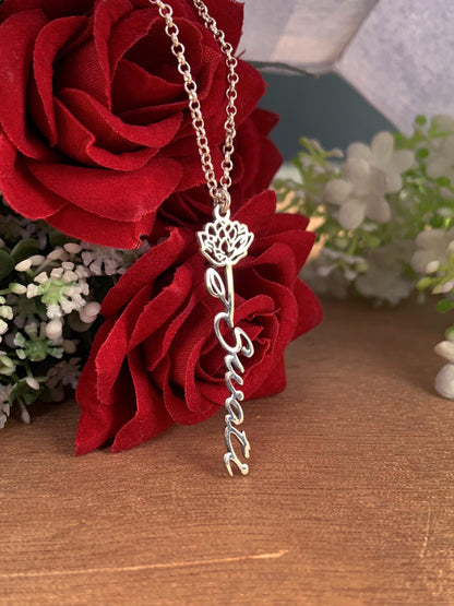 Personalized Name Necklace with Flower | Dainty 925 Silver Necklace