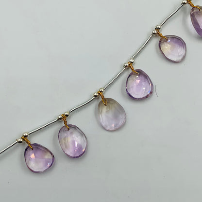 12 Pieces Natural Ametrine Rose Cut Slices Cabochons , Free Form Shape Cabochon, Faceted Rose Cut Flat Back Cabochons, Cut Stones Cabochons.