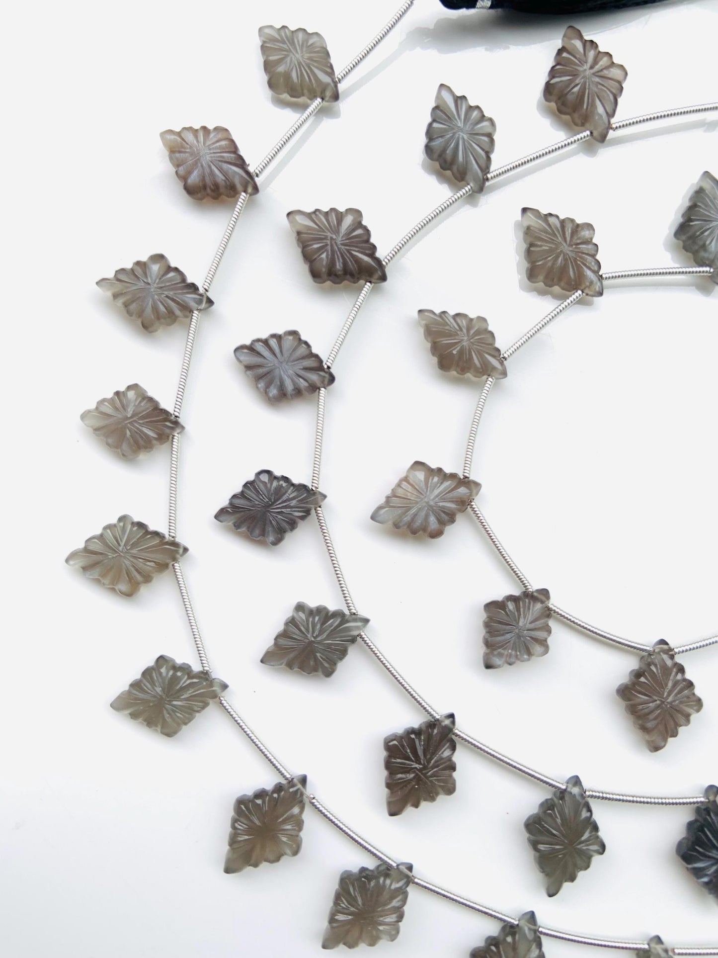 10 Pieces Natural Grey Moonstone Slot Carved Side drill gemstone Fancy shape Briolette lozenge bead for jewelry Size 11x15x4mm gift for her