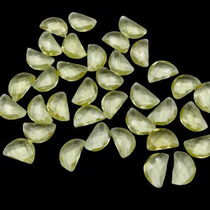 2 Pieces Natural Lemon Quartz Faceted D' Shape Gemstone, Size 10mmx16mm,Half Moon Shape Gemstone Briolette, Loose Beads For Jewelry making