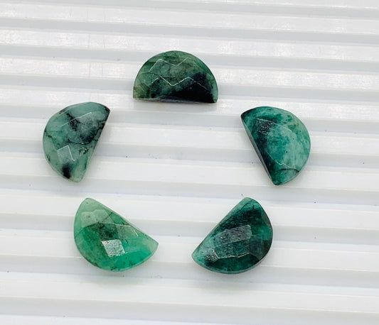 Natural Emerald Gemstone Beads, Faceted Half Moon "D Shape Beads, Carving Gemstone, Size 10x16 mm, Loose Beads For Jewelry