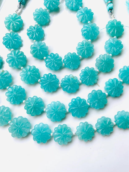 10 Pieces Natural Amazonite Carved Flower gemstone Fancy shape Slot Carved Briolette beads for jewelry making Size 14mm to 15mm gift for her
