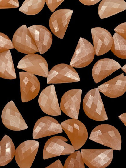 2 Pieces Natural Peach moonstone Faceted D' Shape Gemstone, Size 10mmx16mm,Half Moon Shape Gemstone Briolette, Loose Beads For Jewelry