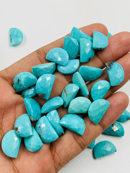 Natural Arizona Turquoise Gemstone Beads, Faceted Half Moon "D Shape Beads, Carving Gemstone, Size 10x16 mm, Loose Beads For Jewelry,