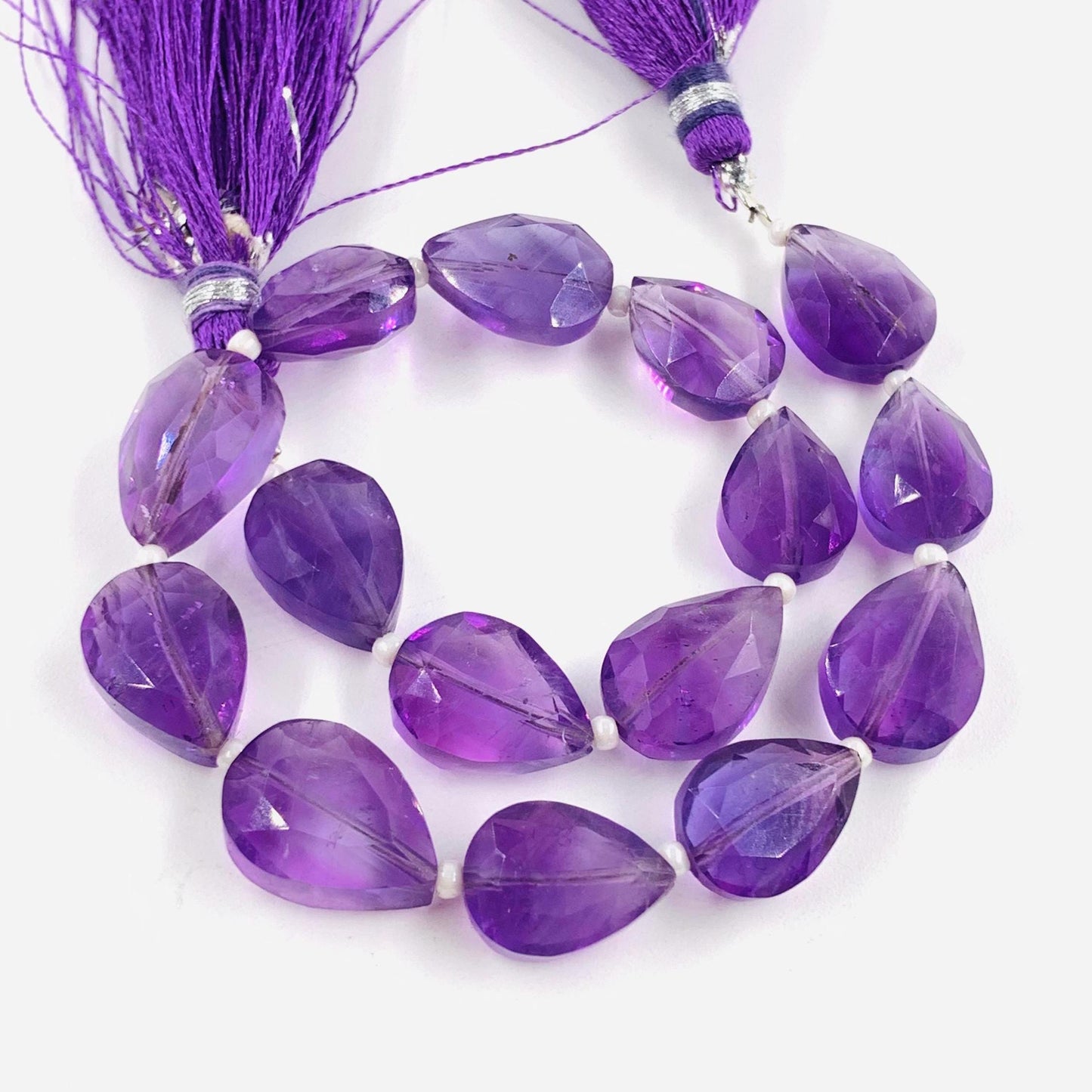 Natural Amethyst Faceted Pear Cut Gemstone Beads 8" Strand