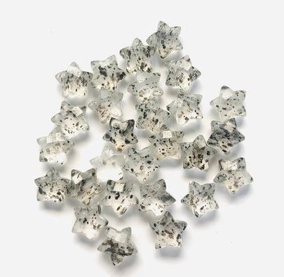 Natural Black Dot Quartz Faceted Star Shape Gemstone , Hand Carved Star Shape Briolette, Size 10mm, Jewelry Making Beads