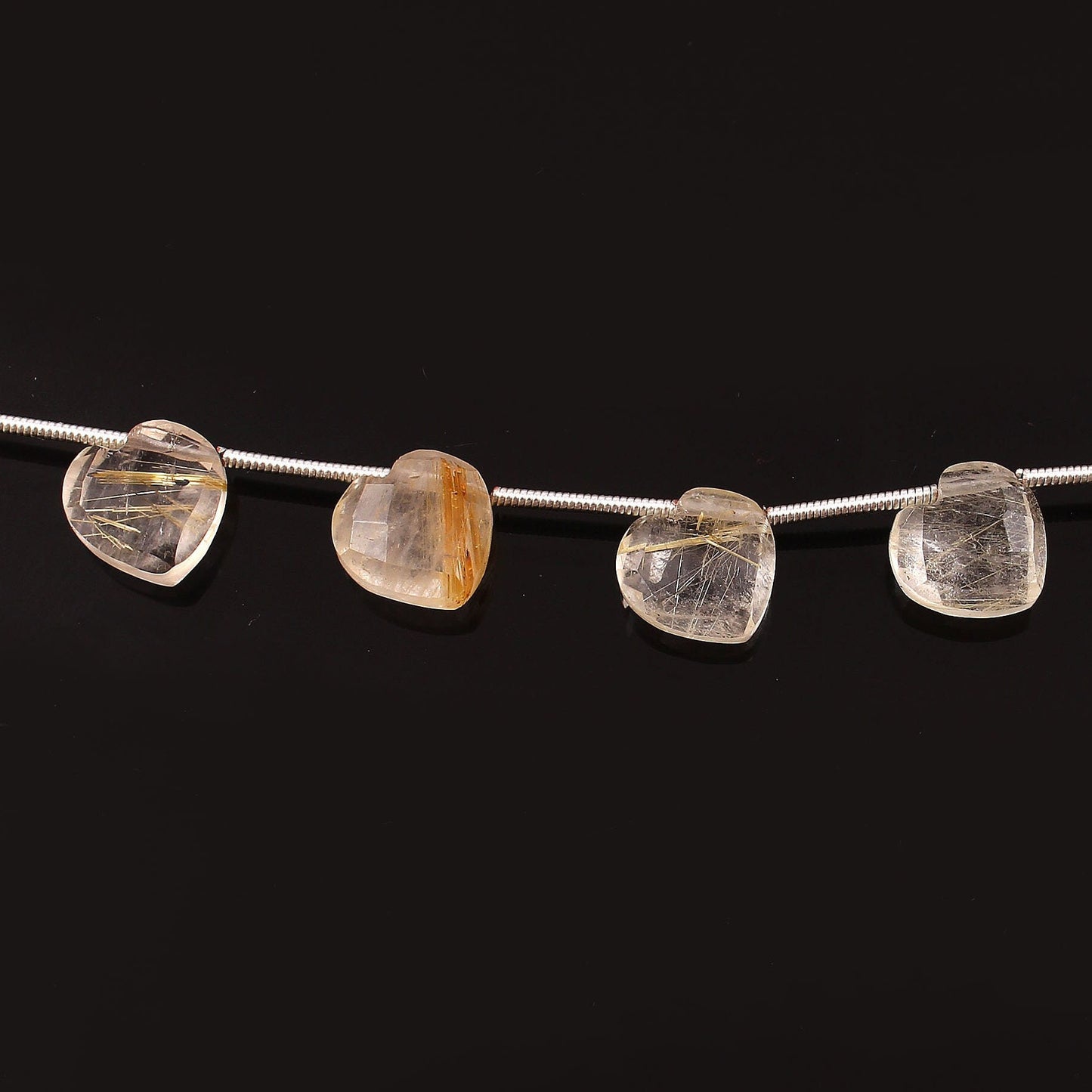 Natural Golden Rutile 10mm Heart Shape Beads | Faceted Gemstone Jewelry