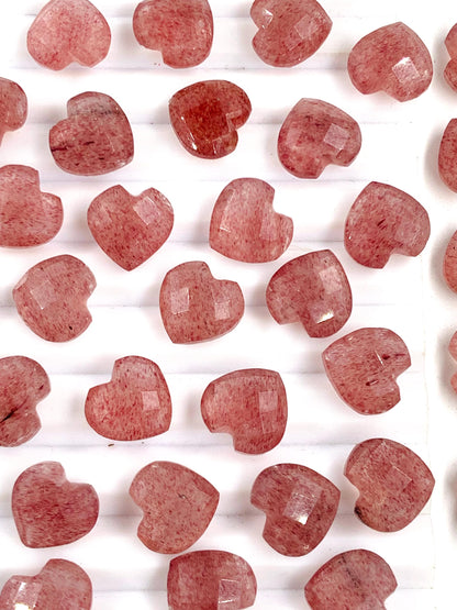 Premium Red Strawberry Quartz Faceted Carved Heart Shape Loose Gemstone Beads, Carved Heart Shape Gemstone Briolette, Bead For Women BBI331