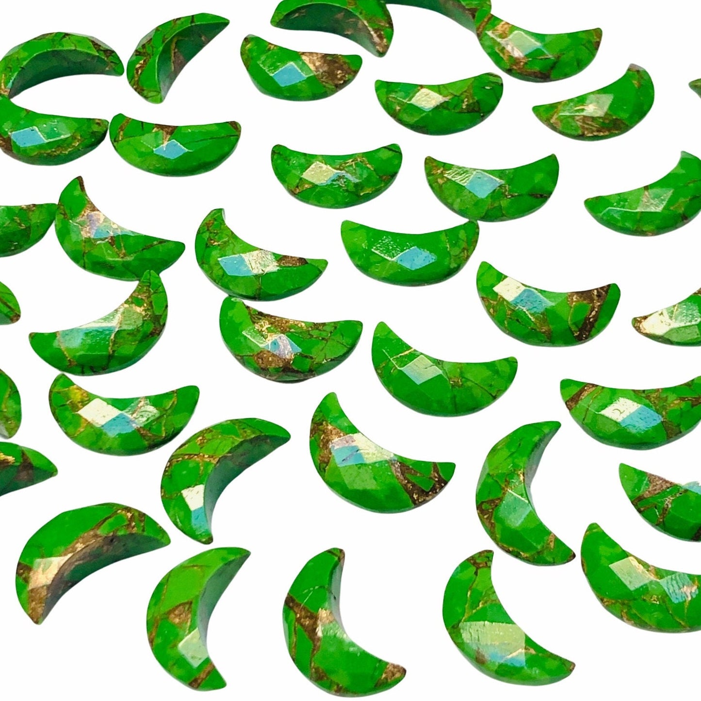 2 Pieces Green Copper Turquoise Faceted Crescent moon shape gemstone, carving gemstone, hand carved Moon shape gemstone, Size 7x16mm