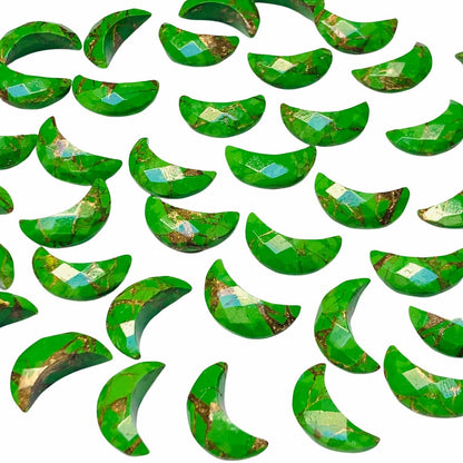 2 Pieces Green Copper Turquoise Faceted Crescent moon shape gemstone, carving gemstone, hand carved Moon shape gemstone, Size 7x16mm