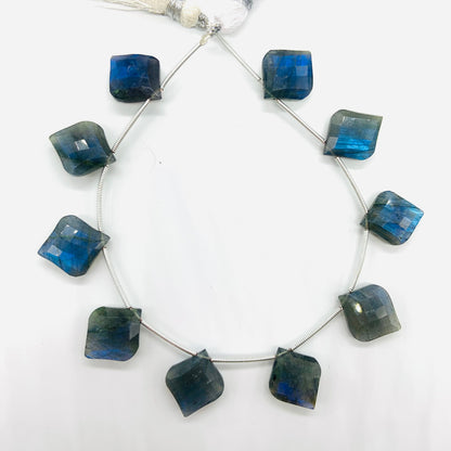 Natural Labradorite Beads 10 Pcs - Faceted Fancy Cut Gemstone, Side Drill