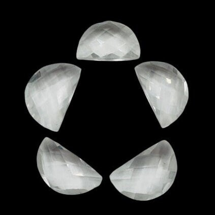 Natural Crystal Quartz Gemstone Beads, Faceted Half Moon "D Shape Beads, Carving Gemstone, Size 11x16 mm, Loose Beads For Jewelry,SKU-BBI375