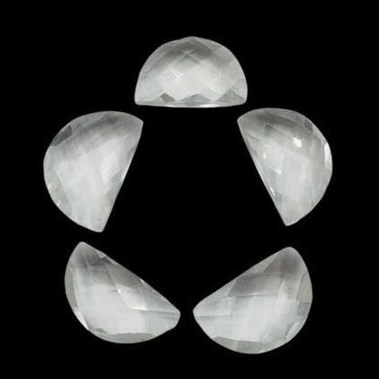 Natural Crystal Quartz Gemstone Beads, Faceted Half Moon "D Shape Beads, Carving Gemstone, Size 11x16 mm, Loose Beads For Jewelry,SKU-BBI375