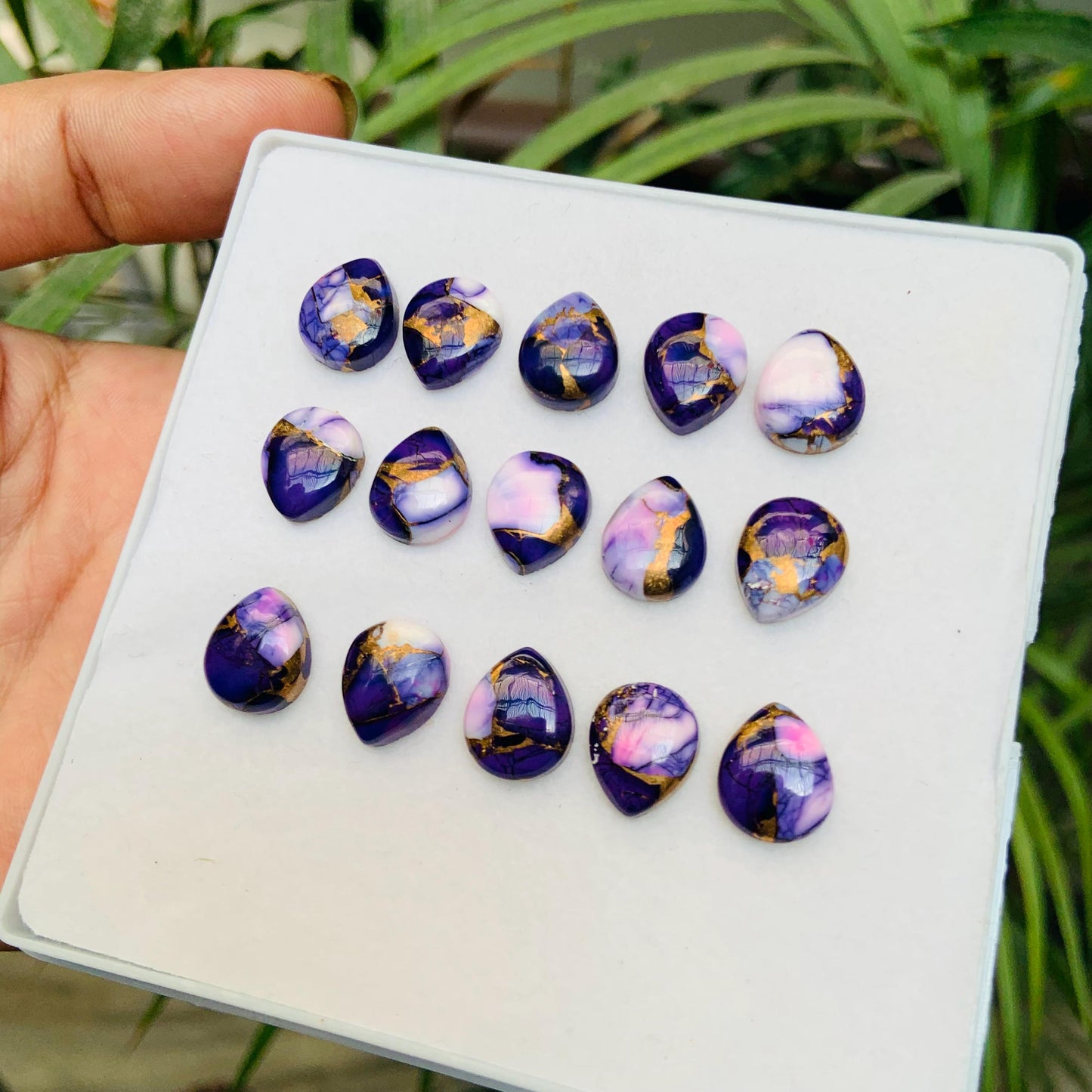 5 Pieces Natural Purple Copper Mojave Turquoise flatback Pear-Shaped Gemstone for Jewelry, Purple Turquoise Loose Stone Cabs, Size 10x12mm