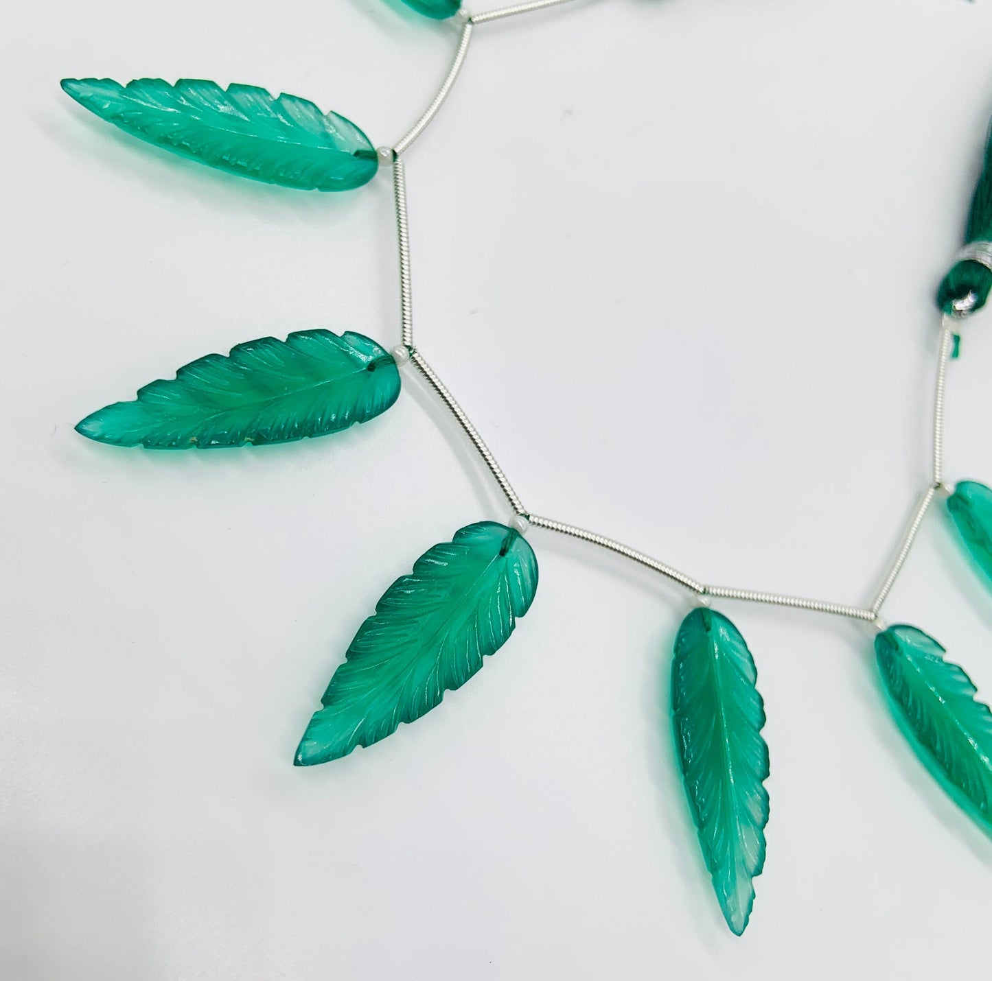 Green Onyx 7 Pieces Leaf Shape Carved Gemstone Beads 30x10x4mm