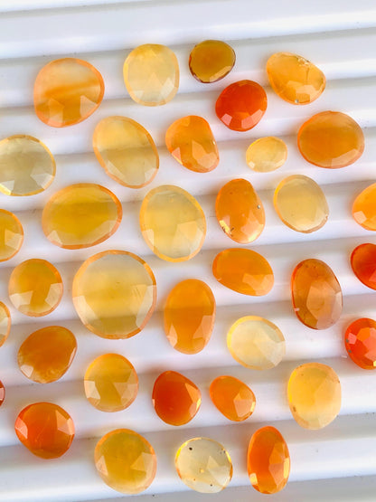 Natural Mexican fire Opal Rose Cut Slices Cabochons Faceted Rose Cut Flat Back Cabochons, Rose Cut Loose Gemstone, Opal Gemstone Slices Cut