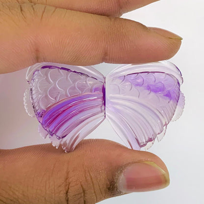 1 Pair Natural Amethyst Hand Carved Flower Shape Briolette Beads, Handmade Carving Pair Gemstone Size - 31X26X8mm