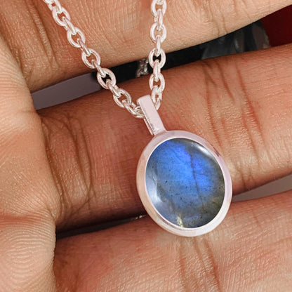 925 Sterling Silver Labradorite Pendant -  Gold Plated Necklace