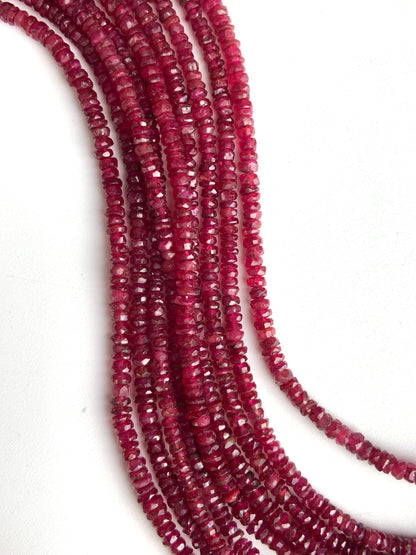 Natural Ruby Faceted Rondelle Briolette Beads – AAA Quality, 17” Strand