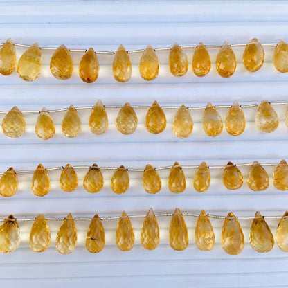 Natural Citrine Faceted Beads 5x8mm–6x9mm | Teardrop Briolette Gemstone Beads