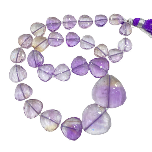 Purple Amethyst Heart Beads - Natural Faceted Gemstone Strand 16"
