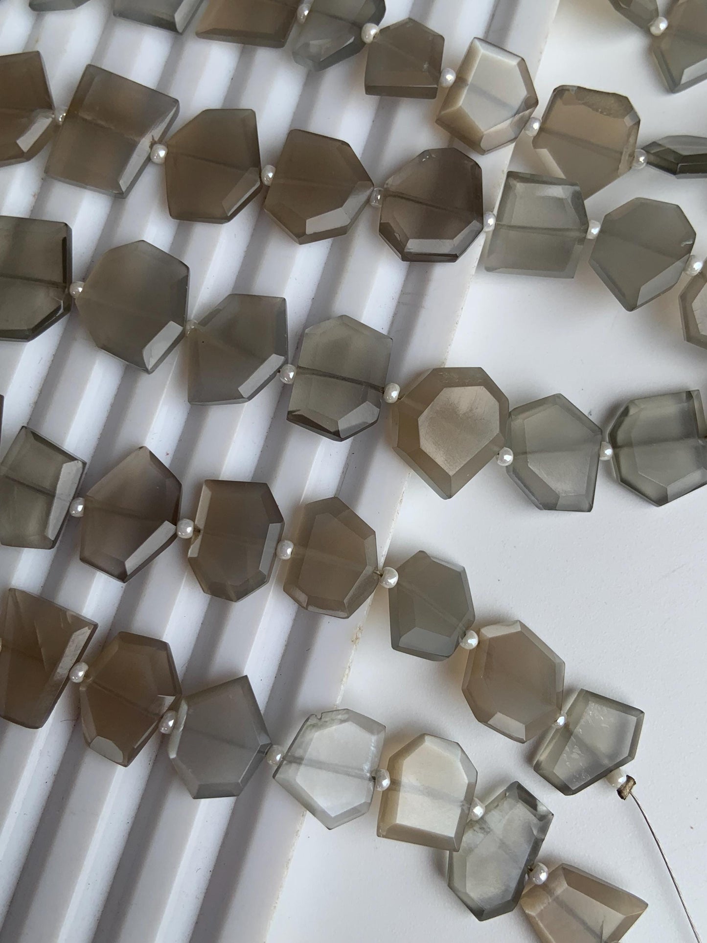 Natural Grey Moonstone Fancy Shape Slice Gemstone Beads, Faceted Gemstone Briolette, Flat Chip beads, Size 11mm to 13mm gift for her