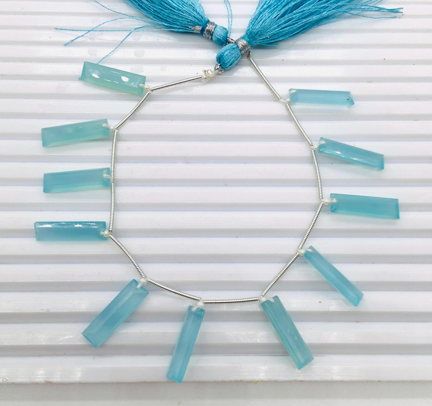 10 Pieces Natural Aqua Chalcedony Baguette Step cut Faceted Gemstone beads Size 20X6X4mm Gift for her and Jewelry making BBI1129