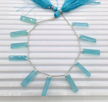 10 Pieces Natural Aqua Chalcedony Baguette Step cut Faceted Gemstone beads Size 20X6X4mm Gift for her and Jewelry making BBI1129