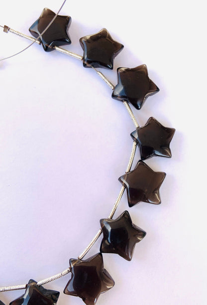 15 Pieces Natural Smoky Quartz Smooth Star Shape Briolette, Star Shape Gemstone For Jewelry, Star Shape Briolette, Size 14mm BBI127