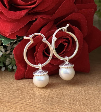 New ! Fairy Pearl Hoop Earrings ~ Soft & Beautiful Feminine Design ~ Best For Her ~ Bridal Jewelry ~ June Birth month ~ Mother's Day Gift