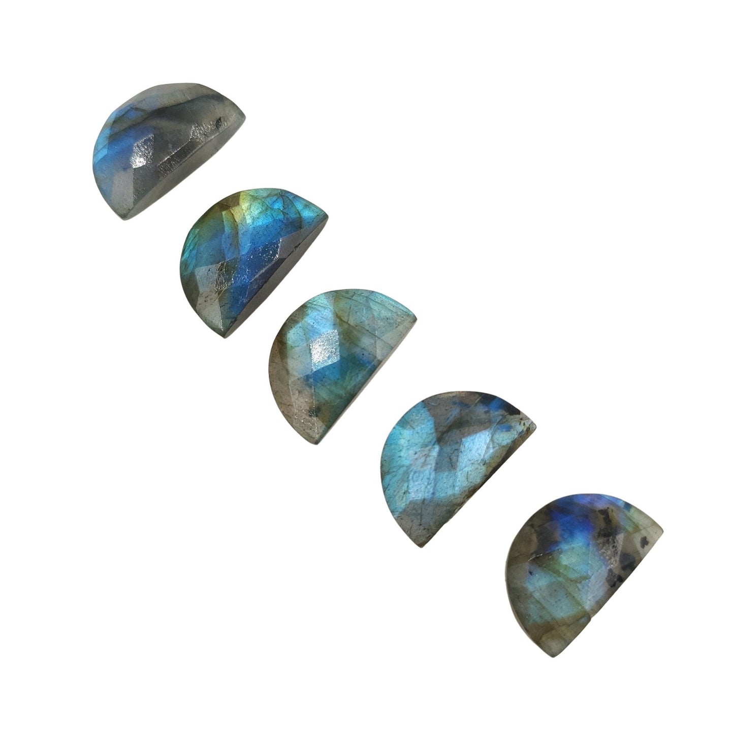 2 Faceted Labradorite Gemstone Briolettes, Blue Flash D Shape 10x16mm
